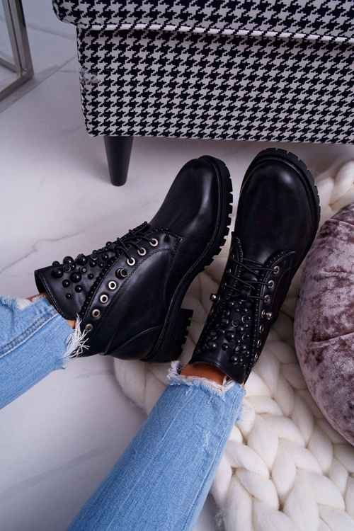 Чоботи жіночі з перлами Теплі чорні Memer