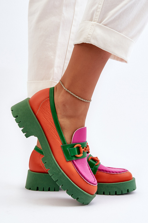 Жіночі шкіряні мокасини з декором CheBello 4444 Помаранчевий