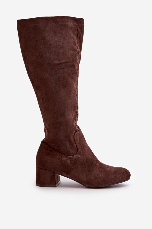 Екозамшеві жіночі чоботи вище коліна на блискавці Коричневий Елітара