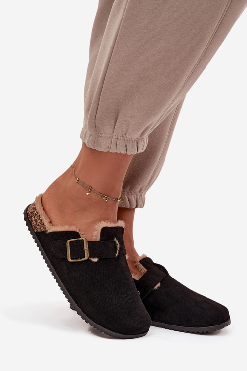 Жіночі тапочки з хутряною підкладкою з зажимом Чорний Sylisse