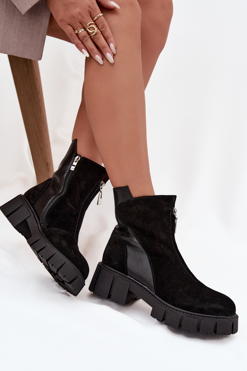 Жіночі ботильйони з натуральної замші з підкладкою D A JC52 874 Чорні