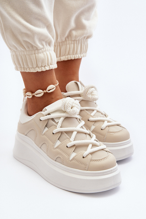 Жіночі кросівки на масивній шнурівці Vinali бежевого кольору