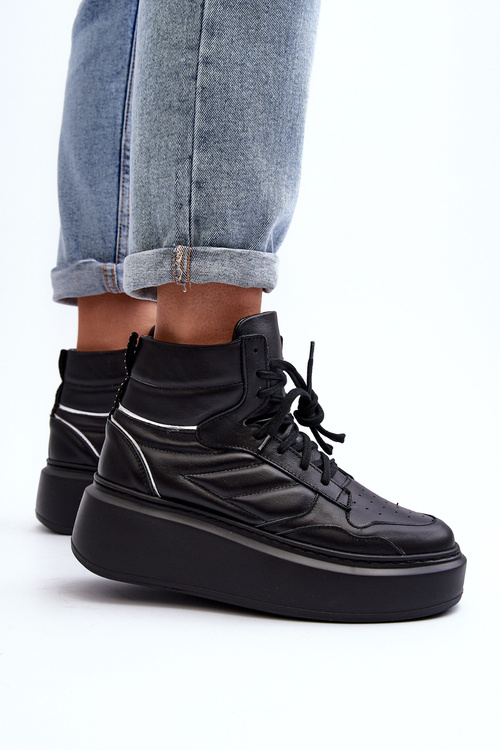 Чорні жіночі шкіряні туфлі на платформі Zazoo 3392/X