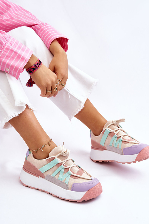 Жіночі замшеві кросівки на платформі бежево-рожеві Rohan