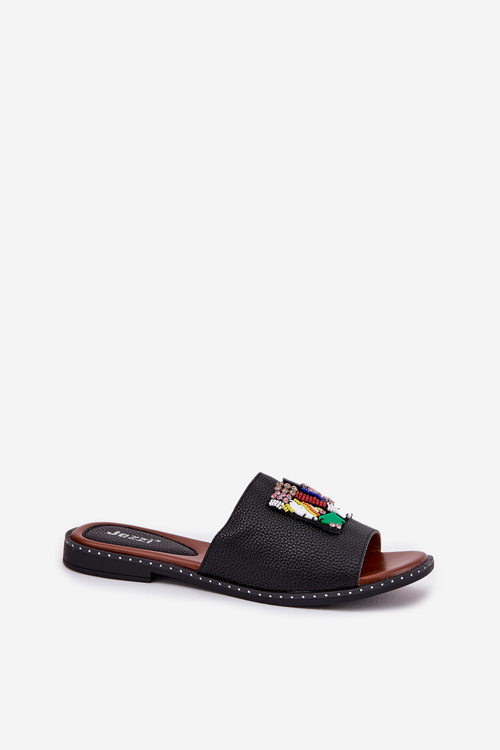 Жіночі сандалі на плоскому каблуці з декором чорні Clelione