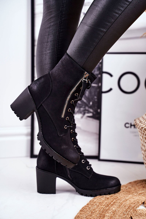 Чоботи жіночі на підборах чорні Vimen