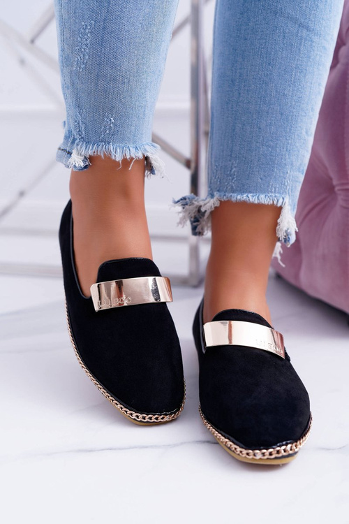 Жіночі панамські мокасини Lu Boo Black Gold Chain