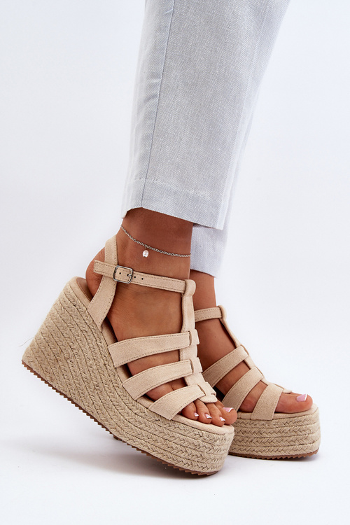 Босоніжки на танкетці з плетеними деталями Beige Gnosis