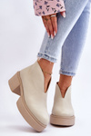 Шкіряні чоботи на масивних підборах Nicole 2795/054 Світло-бежевий