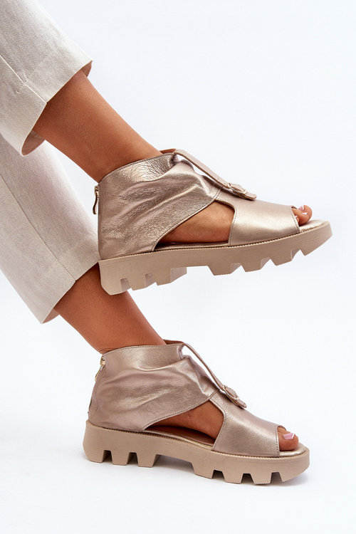 Шкіряні жіночі босоніжки Zazoo 999 із золотою блискавкою