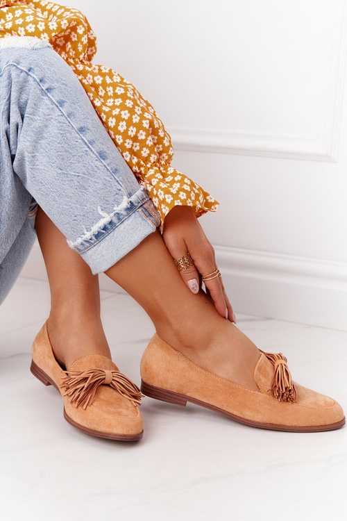 Замшеві жіночі лофери з бахромою Camel Alicante