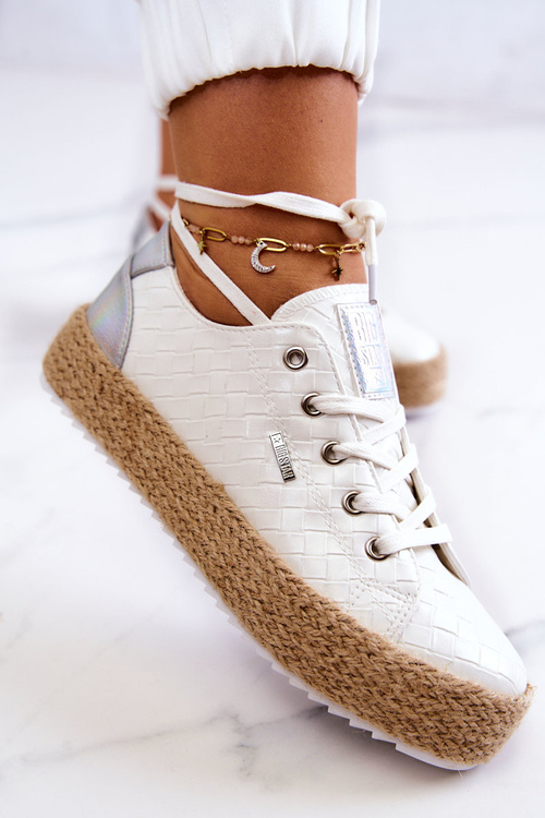 Зав'язані еспадрільї на плетеній платформі Big Star JJ274397 Білі