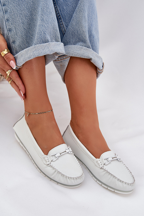 Плоскі Шкіряні Лофери З Декором S.Barski LR51-547 Білі