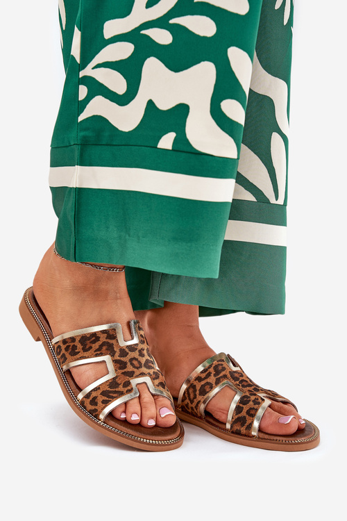 Шкіряні Плоскі Сандалі З Пантерами Zazoo 40383 Коричневі