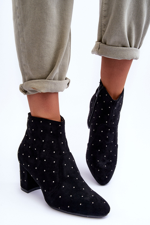 Жіночі замшеві чоботи з оздобленням шпильками Black Antede