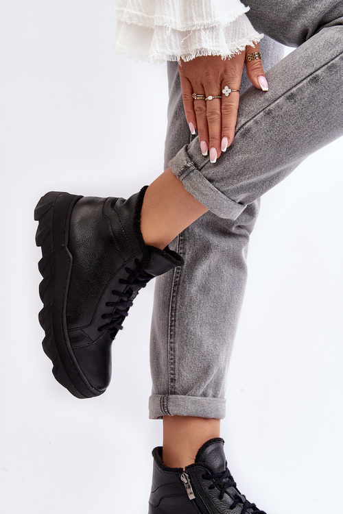 Жіночі шкіряні черевики на платформі з флісовою підкладкою чорного кольору Lemar Jevette