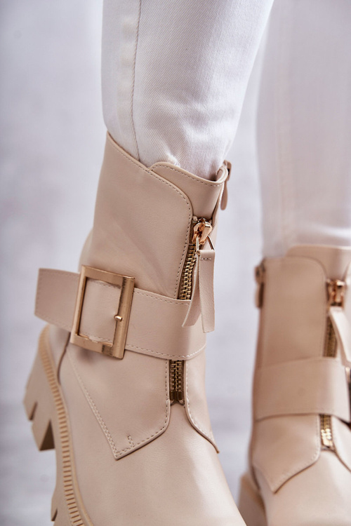 Жіночі теплі чоботи на блискавці бежеві Торі