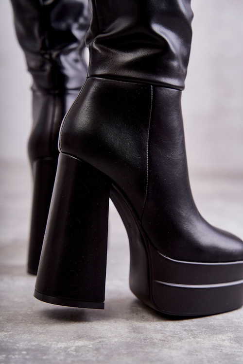 Модні шкіряні черевики на масивних підборах Чорні Meggie