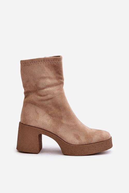 Жіночі ботильйони на платформі на підборах S.Barski HY42-739 Бежеві