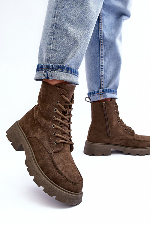 Замшеві черевики Trapper з флісовою підкладкою та плоским каблуком Темно-зелені Zikey