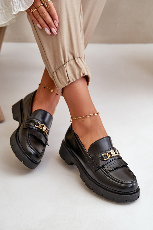 Жіночі мокасини з екошкіри з золотим декором Black Zanita