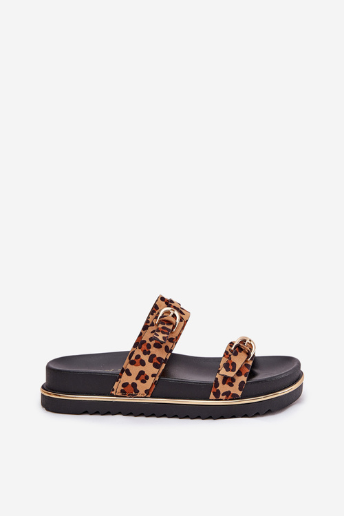 Жіночі сандалі на платформі з леопардовим принтом з ремінцями та пряжками коричневі Ziferte