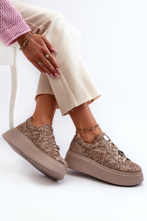 Шкіряне спортивне взуття на платформі Maciejka 06191-10 Beige