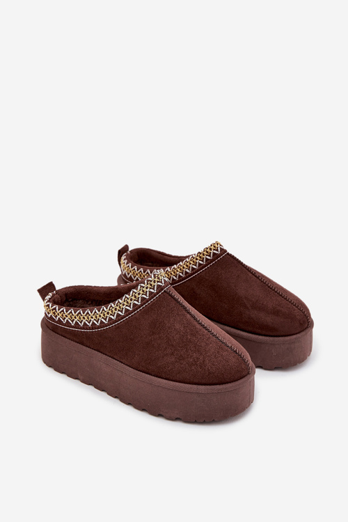 Дитячі підліткові снігові черевики з вишивкою на платформі шоколадні Jolisse