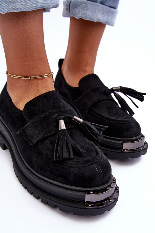 Жіночі замшеві лофери чорні Ramvli