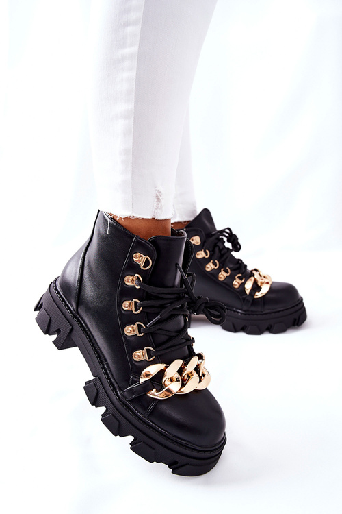 Жіночі утеплені черевики з ланцюжком чорні Labri