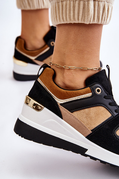 Класичні кросівки на танкетці бежевий і чорний коллайд