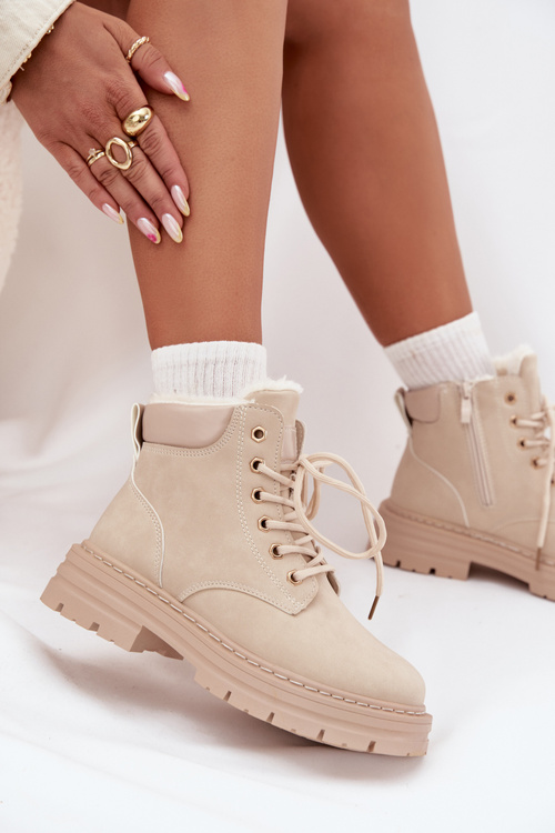 Жіночі утеплені чоботи з хутром на блискавці світло-бежеві Tharika