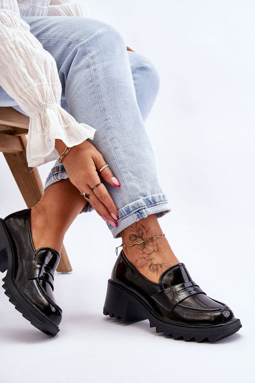 Лаковані човники Лофери на високих підборах Black Jay