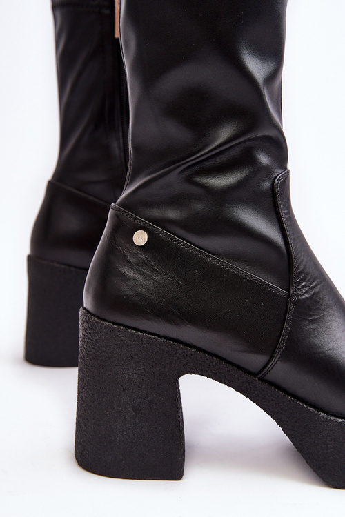 Чоботи жіночі шкіряні на підборах GOE MM2N4047 Чорні