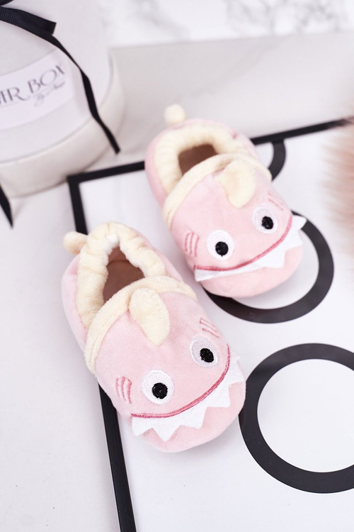 Дитячі утеплені велюрові домашні тапочки Pink Monster