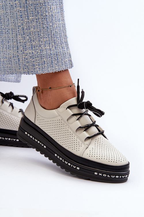 Жіночі шкіряні лофери на платформі S.Barski LR769A Бежеві