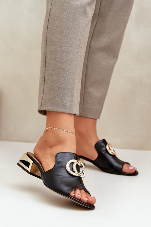 Шкіряні Елегантні Жіночі Сандалі на Низькому Каблуці Лаура Мессі 2874 Чорні