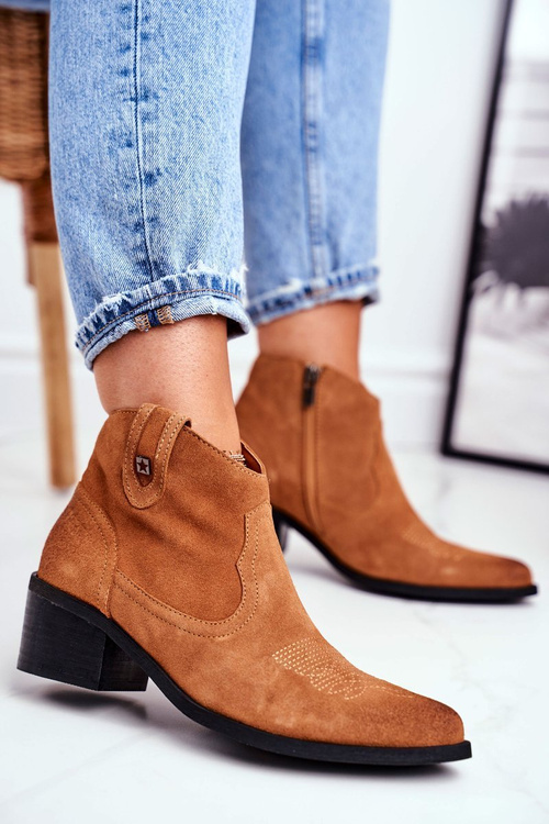 Жіночі черевики на високих підборах шкіряні Big Star Camel GG274330