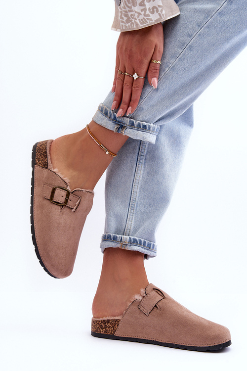 Жіночі замшеві тапочки зі штучним хутром бежеві Haidamia