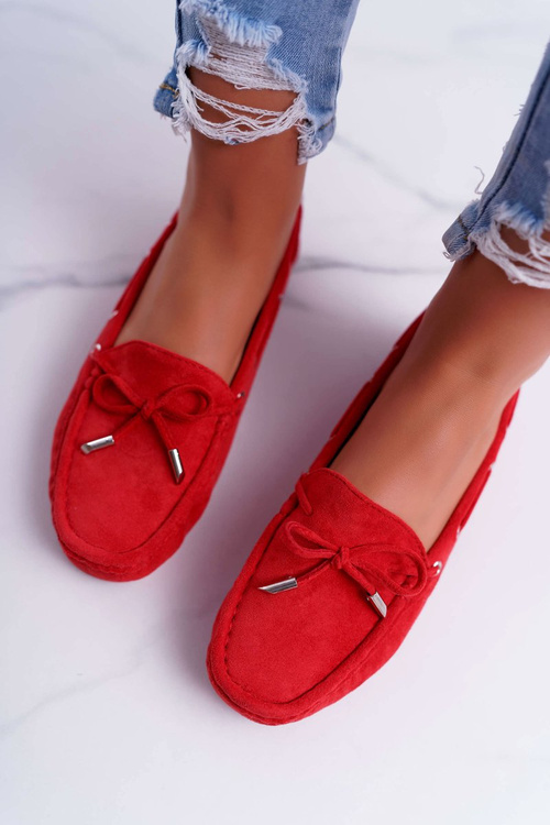 Комфортні жіночі мокасини з еко-замші червоні Memfi