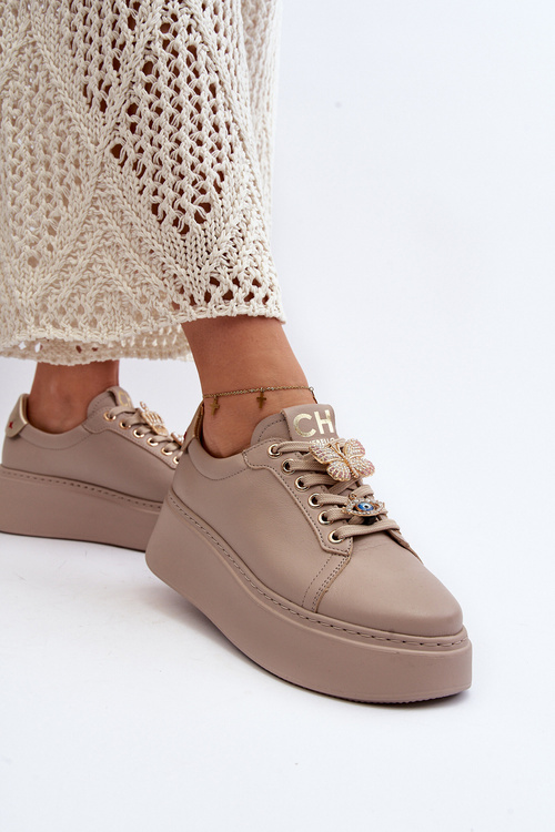 Жіночі шкіряні кросівки з декором CheBello 4292 Бежеві