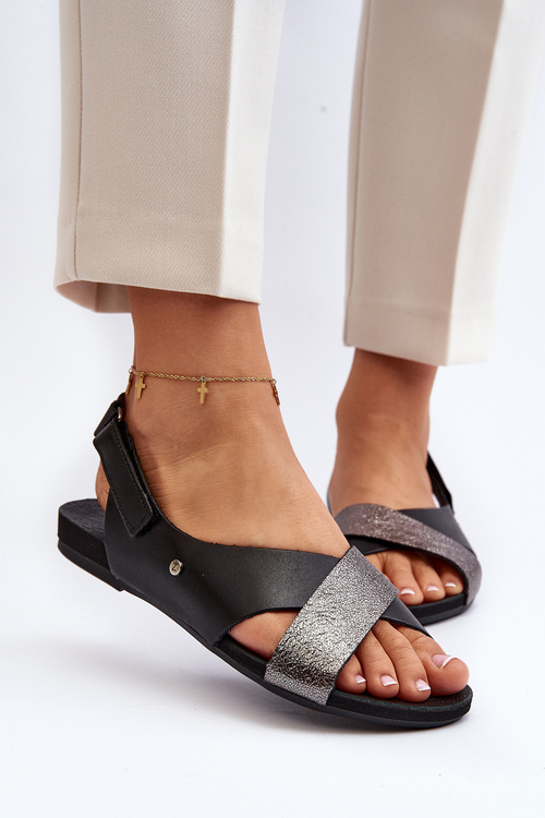 Zazoo 40141 Шкіряні босоніжки на липучці чорного кольору