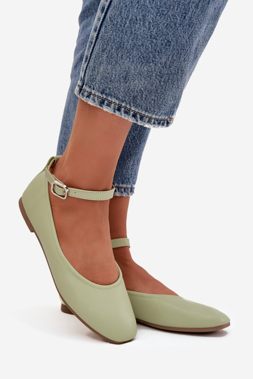 Жіночі балерини з ремінцем і пряжкою Зелені Janelor
