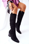 Жіночі високі чоботи на підборах Чорний силует