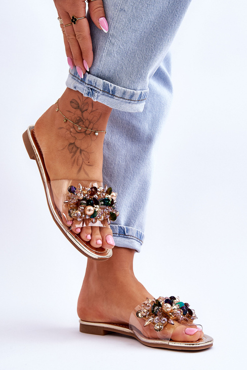 Жіночі тапочки з декоративними камінням S.Barski KV-576-3 Gold