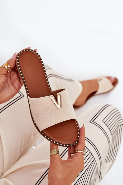 Жіночі Сандалі На Плоскому Каблуці З Декоративними Деталями Бежеві Saliena