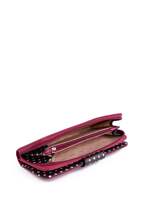 Жіночий великий гаманець на блискавці в крапки кольору фуксії Lunelly