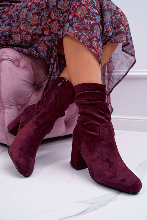 Жіночі чоботи на шпильці замшеві бордові Endless