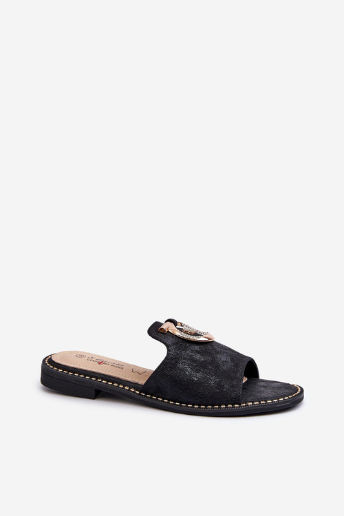 Елегантні блискучі жіночі тапочки з орнаментом S.Barski KV27-032 Чорні