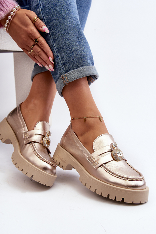 Шкіряні лофери із золотим декором CheBello 4291